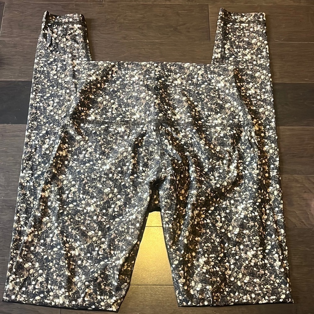 Lululemon Shine Tight Roll Down Multi Print High Rise Pants Dot Brown